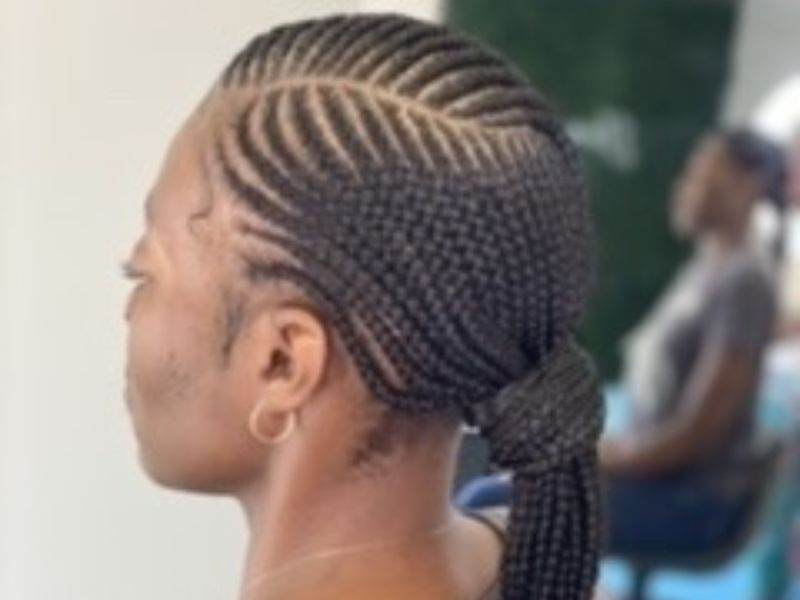 One layer cornrow ponytail